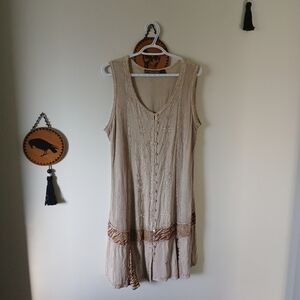 Raya Sun Beige Tan Cotton Rayon Bohemian Embroidered Dress